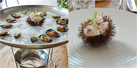 SEAFOOD STARTERS TO BE FOUND AT LA MARITIMA, MUSSELS AND SEA URCHIN