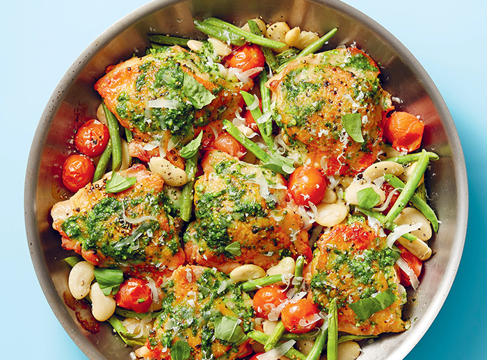 Skillet Pesto Chicken Beans